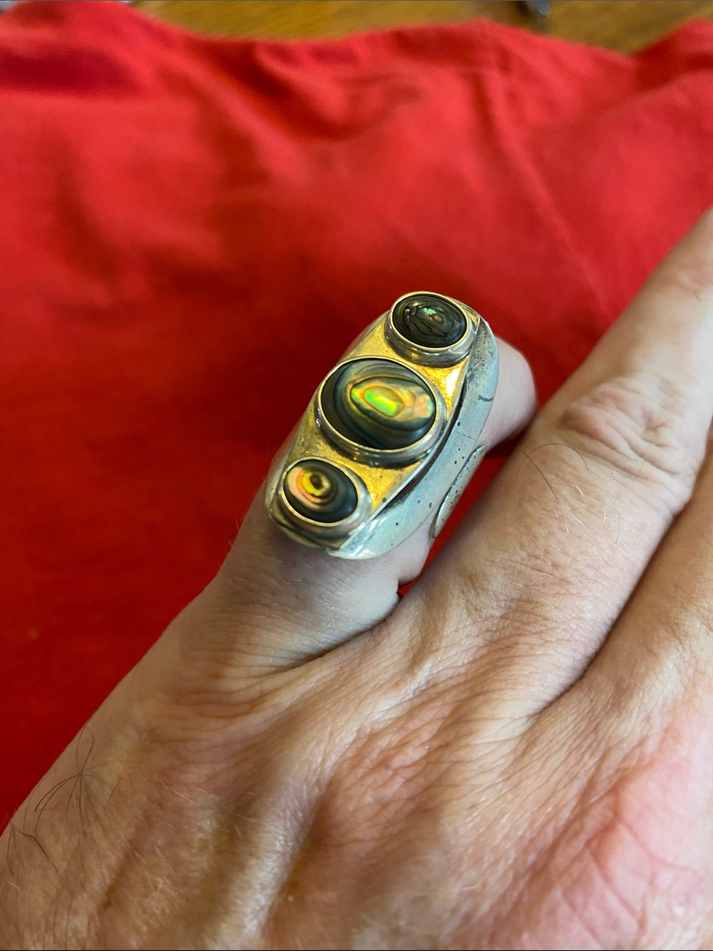 Dominique Dinouart 925 Sterling Silver Vintage Mexican Abalone Bezel Ring 8.64g